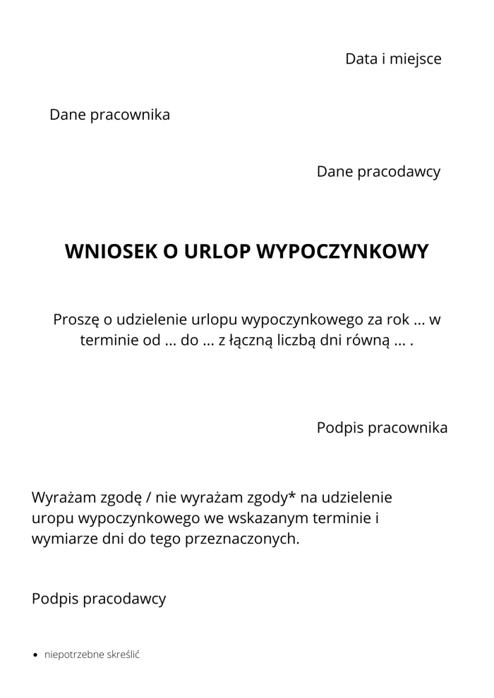 Wniosek urlopowy: jak wypełnić, wzór - Poradnik GoWork.pl