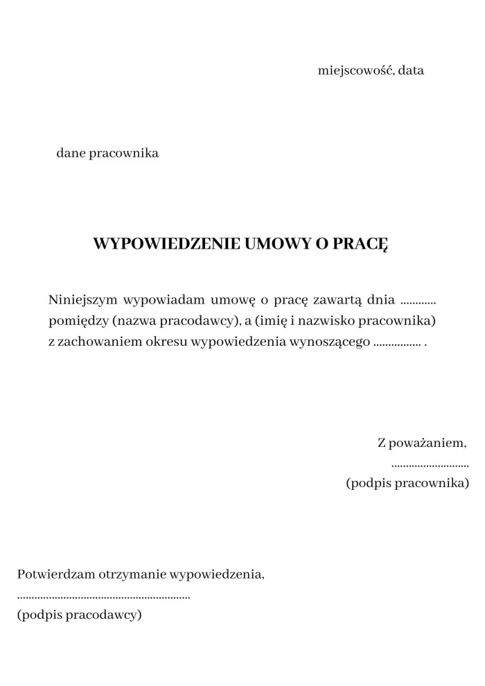 Wypowiedzenie umowy o pracę: wzór dokumentu - Poradnik GoWork.pl