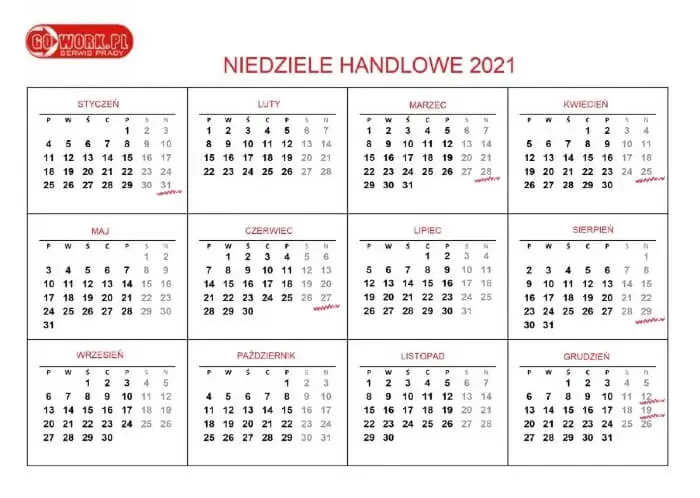 Niedziele handlowe 2021: kalendarz do pobrania i wydruku - Poradnik  GoWork.pl