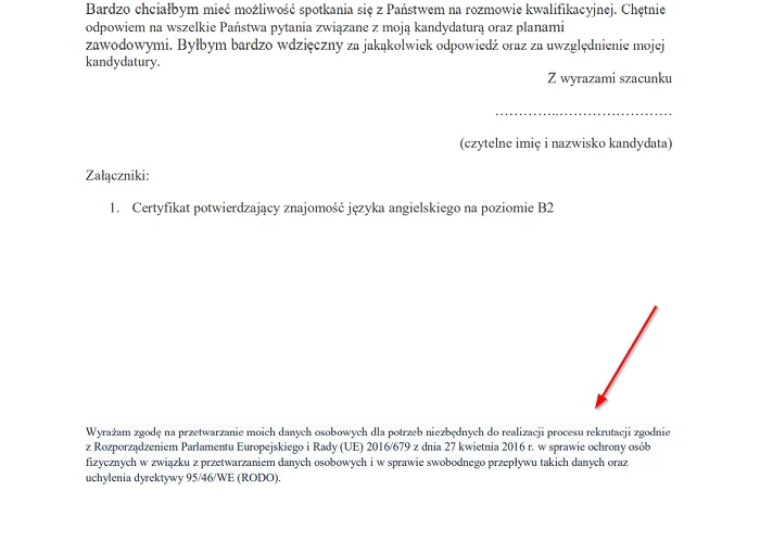 List motywacyjny: klauzula na przetwarzanie danych osobowych RODO -  Poradnik GoWork.pl